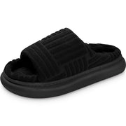 Fitvalen Comfort Towel Cushioned Thick Sole House Slippers for Women Black