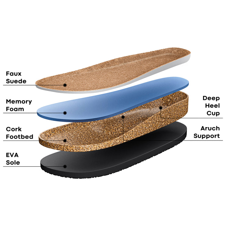Fitvalen Women 2 Strap Adjustable Cork Footbed Flat Slide Sandals Black