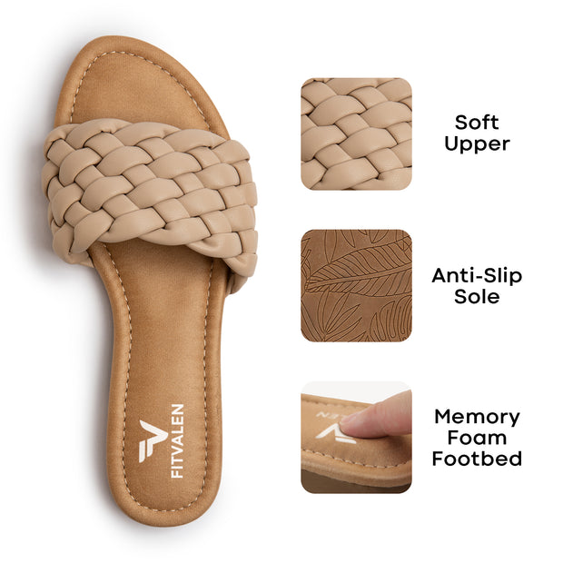 Fitvalen Round Flat Sandals Beige Texture