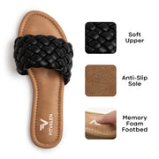 Fitvalen Round Flat Sandals Black Texture