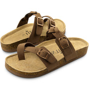 Fitvalen Toe-ring Double Adjustable Buckle Cork Footbed Sandals Brown