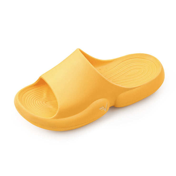 Fitvalen Open Toe Pillow Slipper Cloud Cushion Slides Yellow Front View