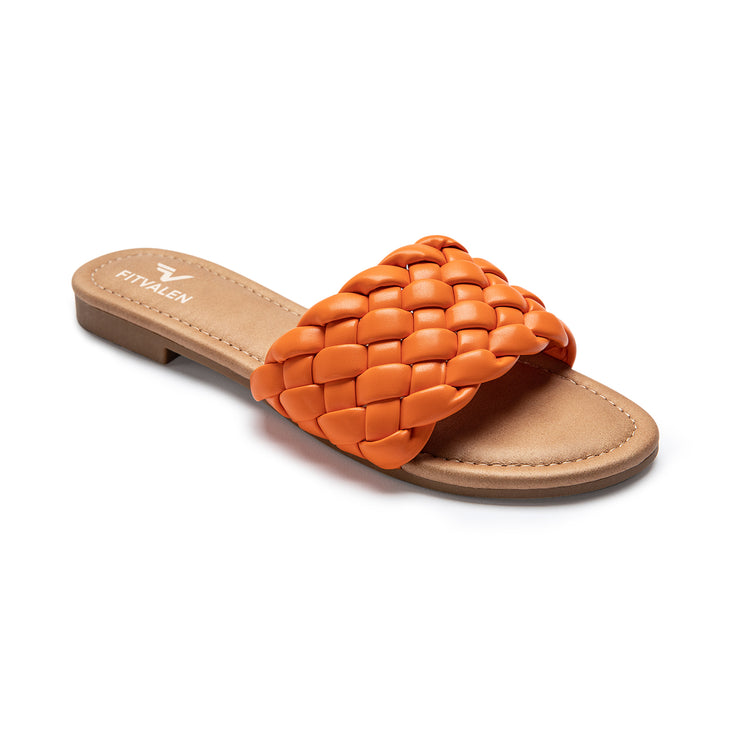 Fitvalen Round Flat Sandals Orange Front View