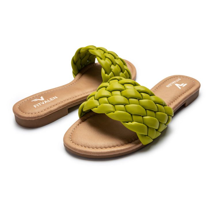 Fitvalen Round Flat Sandals Green Overall View