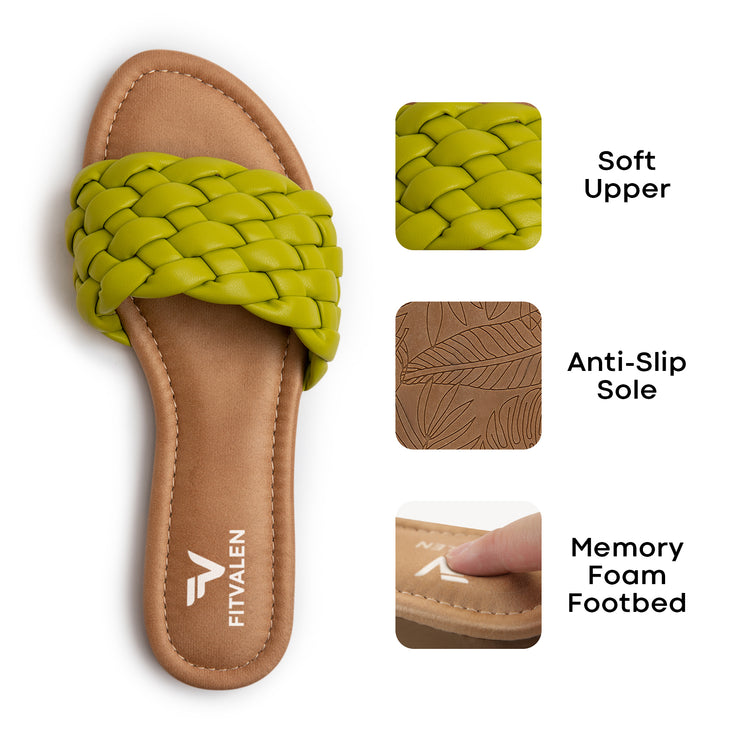 Fitvalen Round Flat Sandals Green Texture