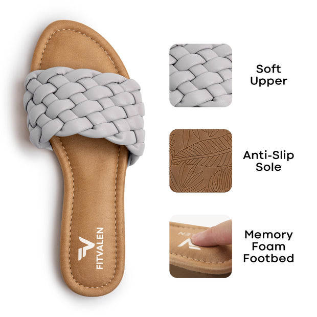 Fitvalen Round Flat Sandals Grey Texture