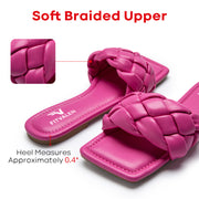 Fitvalen Square Flat Sandals Hot Pink Soft Braided Upper