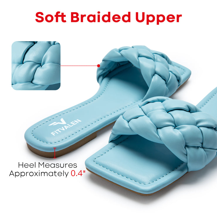 Fitvalen Square Flat Sandals Light Blue Soft Braided Upper