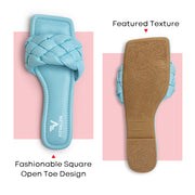 Fitvalen Square Flat Sandals Light Blue Texture