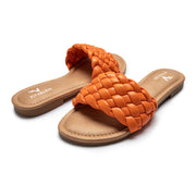 Fitvalen Round Flat Sandals Orange Overall View