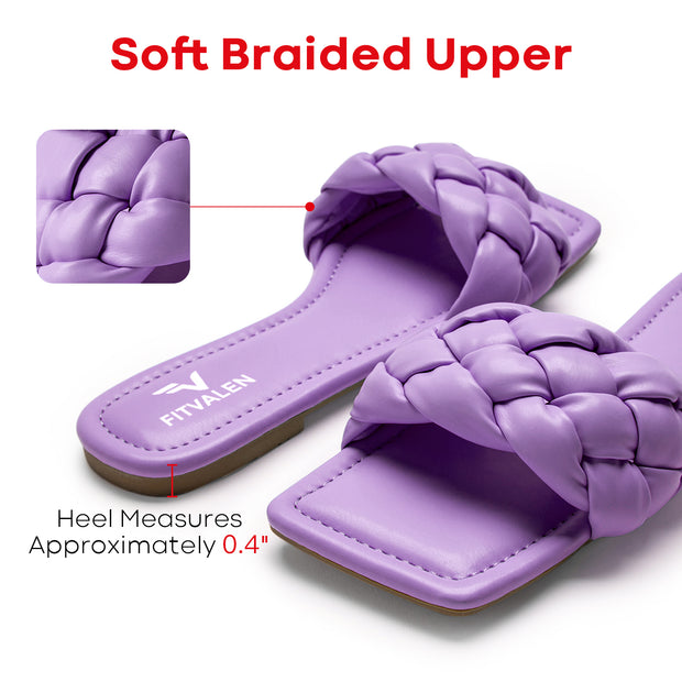 Fitvalen Square Flat Sandals Purple Soft Braided Upper