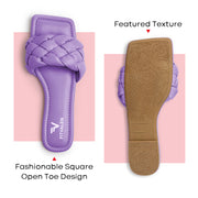 Fitvalen Square Flat Sandals Purple Texture
