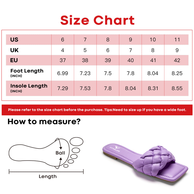 Fitvalen Square Flat Sandals Purple Size Chart