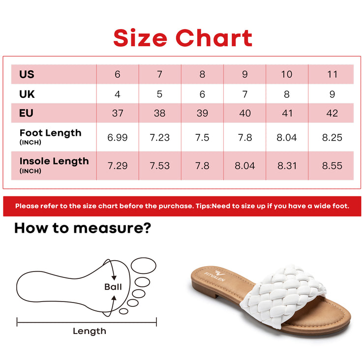 Fitvalen Round Flat Sandals White Size Chart
