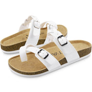 Fitvalen Toe-ring Double Adjustable Buckle Cork Footbed Sandals White
