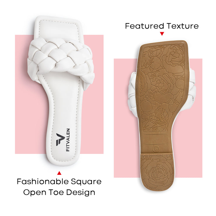 Fitvalen Square Flat Sandals White Texture