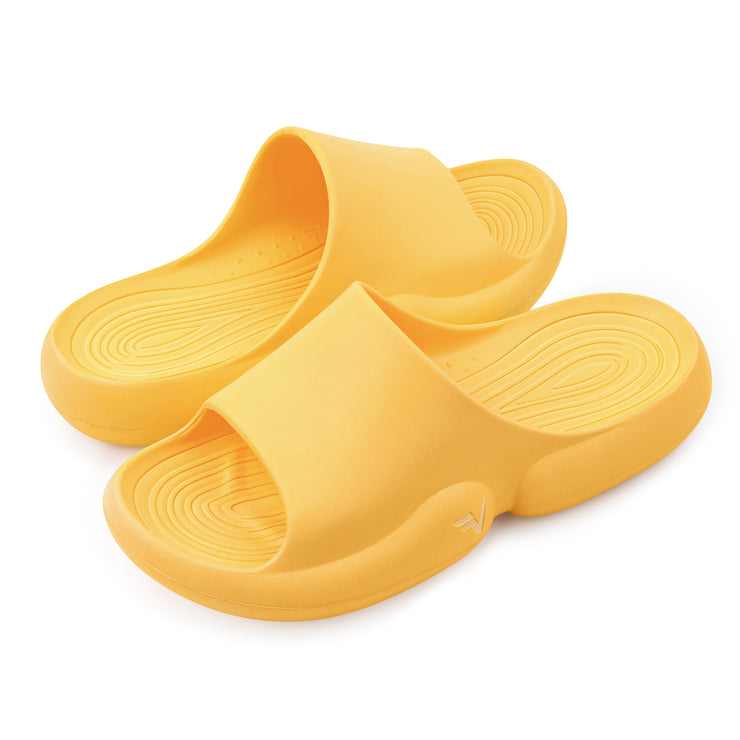 Fitvalen Open Toe Pillow Slipper Cloud Cushion Slides Yellow Overall View