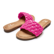 Fitvalen Round Flat Sandals Hot Pink Overall View