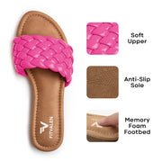 Fitvalen Round Flat Sandals Hot Pink Texture