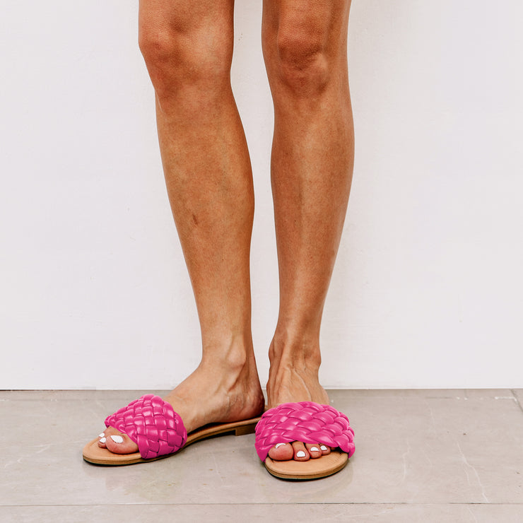 Fitvalen Round Flat Sandals Hot Pink Display