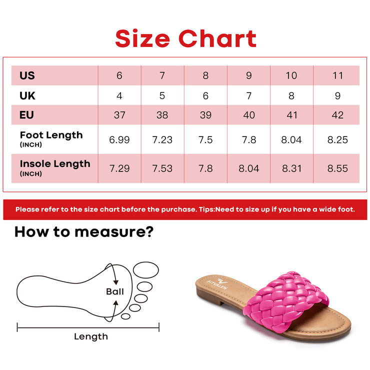 Fitvalen Round Flat Sandals Hot Pink Size Chart