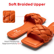 Fitvalen Square Flat Sandals Orange Soft Braided Upper