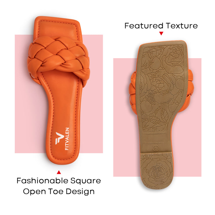 Fitvalen Square Flat Sandals Orange Texture